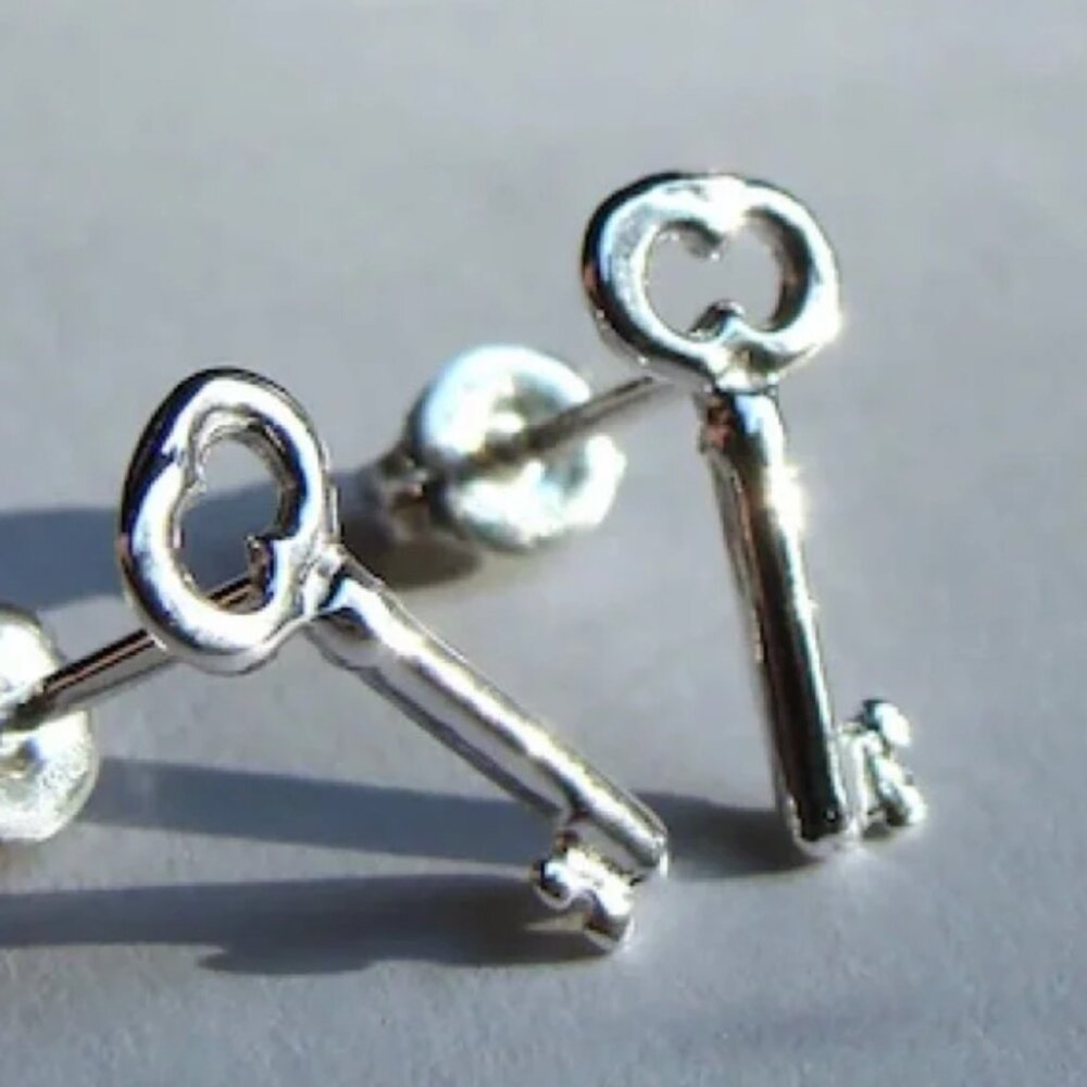 Silver Key Stud Earrings